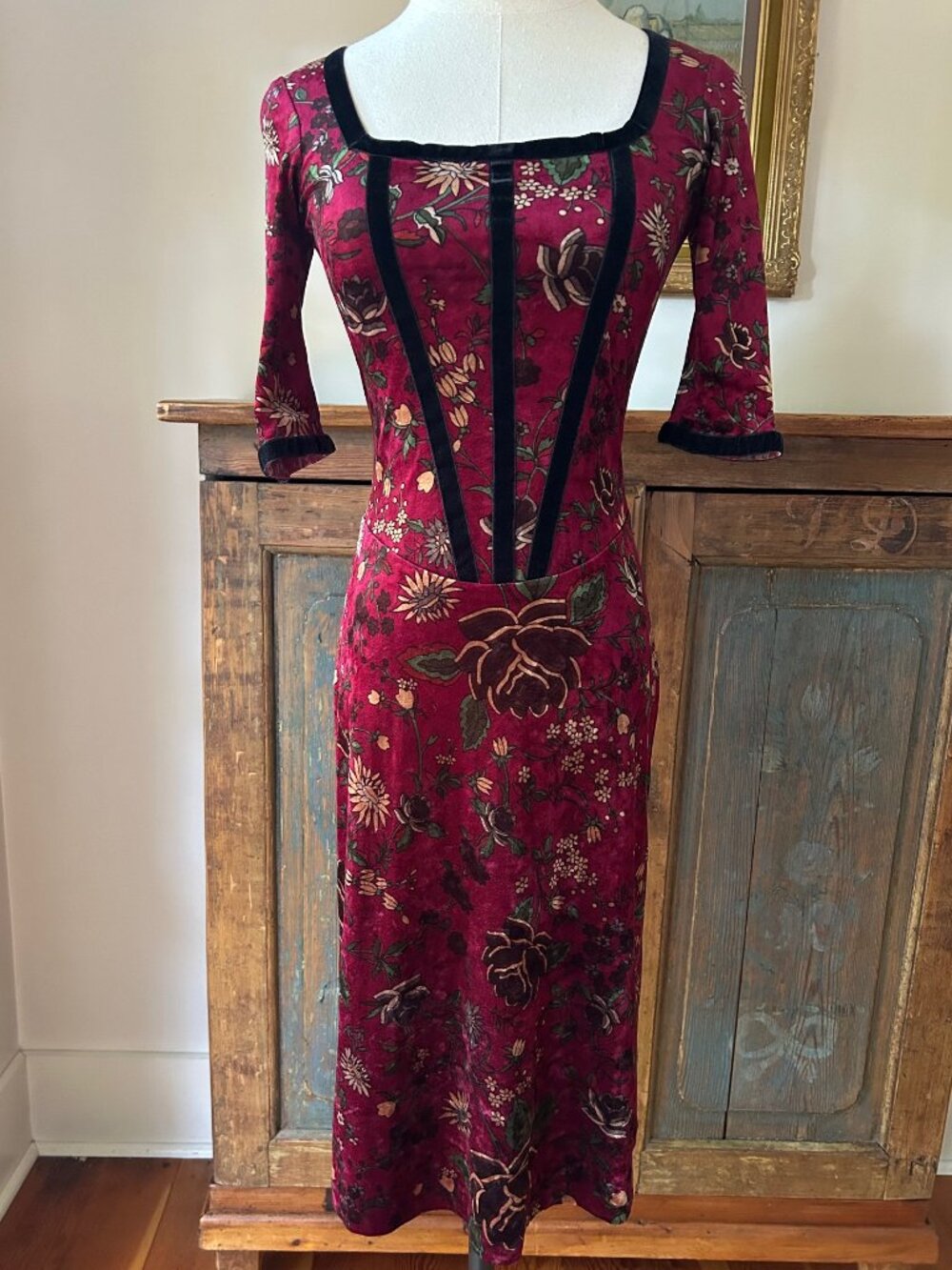Vintage Betsey Johnson New York Floral Velvet Corset Dress